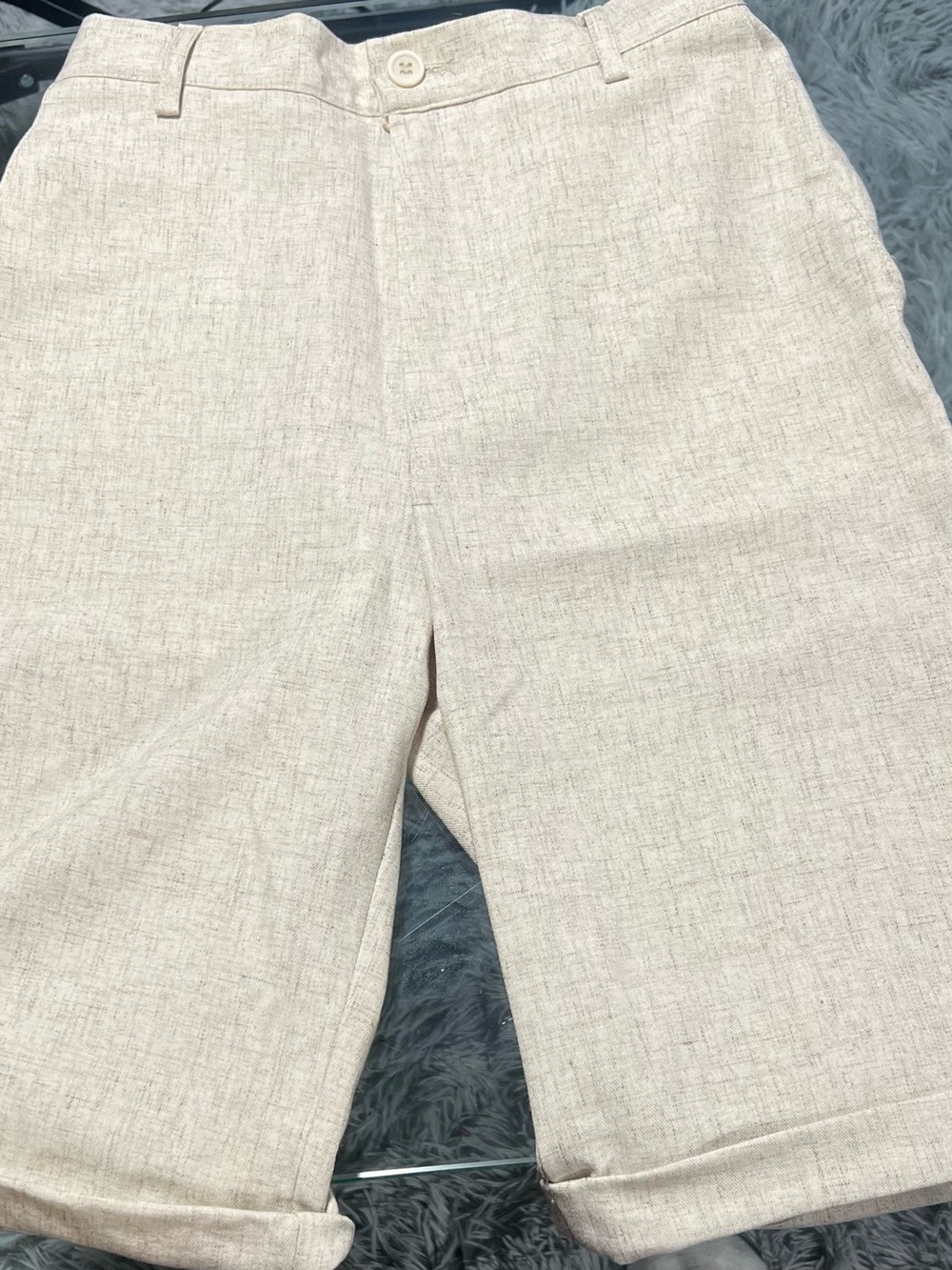 Kids Cream Linen-Blend Shorts